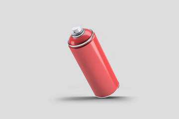 Red Paint Aerosol Spray Metal Bottle Can, Graffiti, Deodorant, Household Chemicals, Isolated On White Background. Mock Up Template For Your Design. 3D rendering