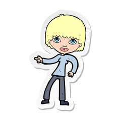 sticker of a cartoon woman pointing