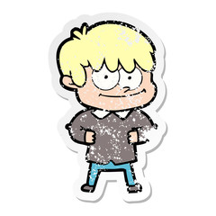 distressed sticker of a happy cartoon man
