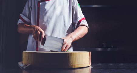 Dramatic chef cutting