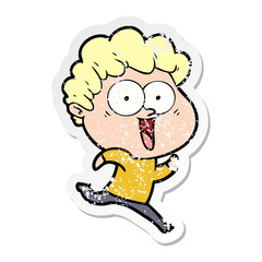 distressed sticker of a excited man cartoon