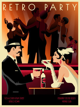 Couple in a restaurant in the style of the early 20th century