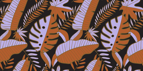 Fototapeta na wymiar Abstract seamless pattern with tropical leaves