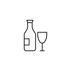 Bottle and glass of wine flat line icon.