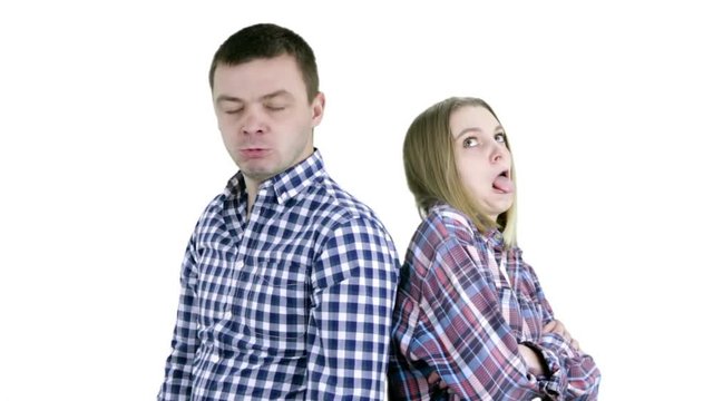 Angry woman and man yelling at each other. Face to face. Couple in conflict, man and woman fight. Relationship difficulties.
