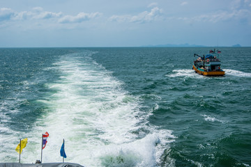 Meer, Boot, Horizont, Kielwasser, Thailand