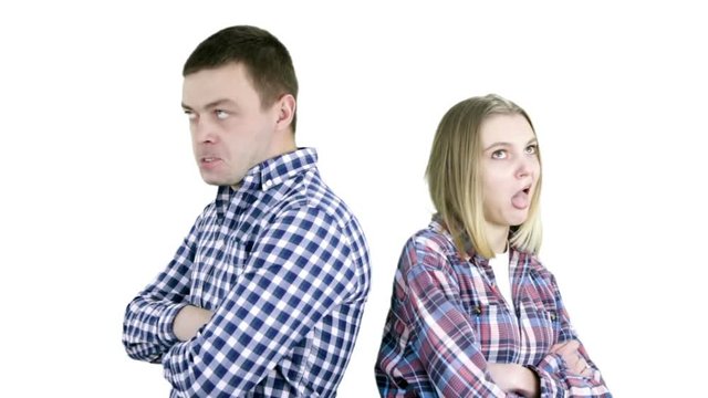 Angry woman and man yelling at each other. Face to face. Couple in conflict, man and woman fight. Relationship difficulties.