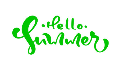 Calligraphy lettering phrase Hello Summer. Vector Hand Drawn Isolated text. Sketch doodle design for greeting card, scrapbook, print