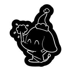 cute cartoon icon of a elephant spouting water wearing santa hat