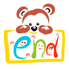 Cute bear holds a sign with the word end