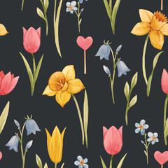 Watercolor spring floral vector pattern