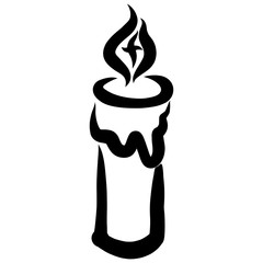 burning candle with a cross in a flame, black outline