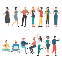 A collection of different people involved in their work. Different vector people's characters in flat style. Vector illustration isolated on white background.