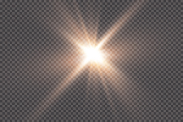 White glowing light explodes on a transparent background. with ray.  Transparent shining sun, bright flash.  Special lens flare light effect.