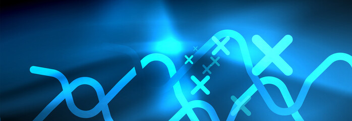 Neon glowing techno lines, hi-tech futuristic abstract background template with square shapes