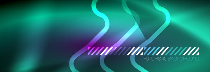 Glowing neon abstract lines, techno futuristic template