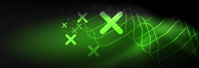 Dark neon light glowing template, abstract vector background lines