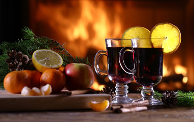 Two glasses of mulled wine (gluhwein)