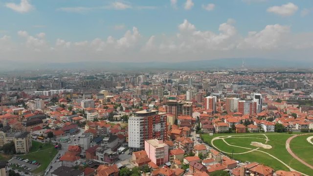 Aerial Serbia Kosovo Pristina June 2018 Sunny Day Mavic Air  Aerial video of downtown Pristina in Serbia on a beautiful sunny day.