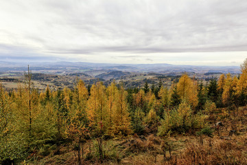 Curved panorama of Krkonose in autumn