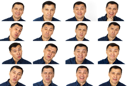 Set of man's portraits with different emotions