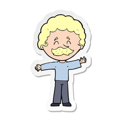 sticker of a cartoon boy with mustache