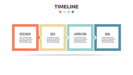 Business infographics. Timeline with 4 steps, options, squares. Vector template.