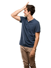 Teenager man has realized something and intending the solution over isolated white background