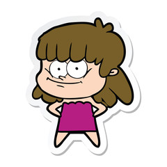 sticker of a cartoon smiling woman