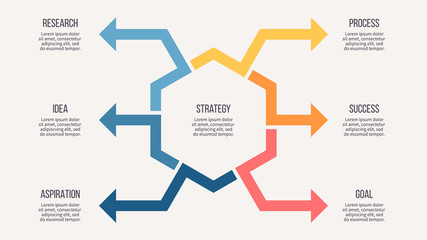 Business infographic. Organization chart with 6 options. Vector template.