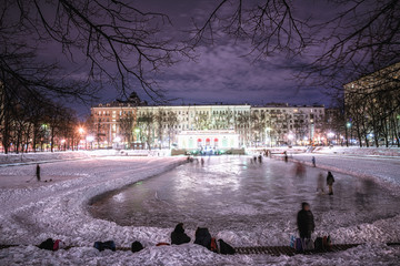 Moscow, Russia -  January 26, 2018: View of the area near the Patriarch's Ponds (Patriarshiye...