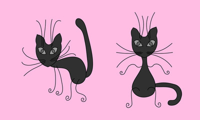 two cute dark gray cat on a pink background