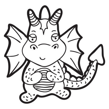 A cute dragon character. Hand drawn illustration for t-shirt print design, coloring book, greeting card.