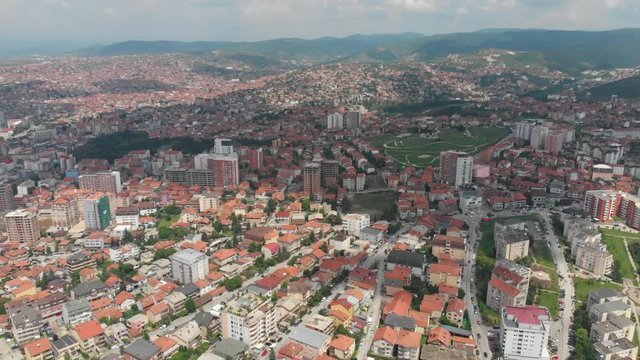 Aerial Serbia Kosovo Pristina June 2018 Sunny Day Mavic Air  Aerial video of downtown Pristina in Serbia on a beautiful sunny day.