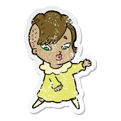 distressed sticker of a cartoon surprised girl