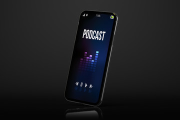 Fototapeta na wymiar podcast black smartphone