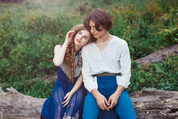 Young couple of elves in love outdoor