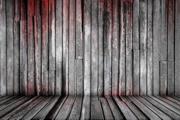 Bloody background scary old wooden wall and floor, concept of horror and Halloween