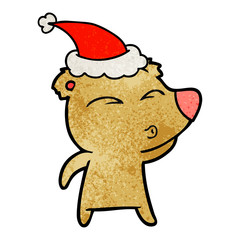 textured cartoon of a whistling bear wearing santa hat
