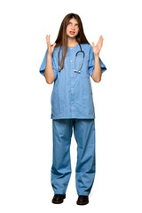 Full-length shot of Young nurse frustrated by a bad situation on isolated white background