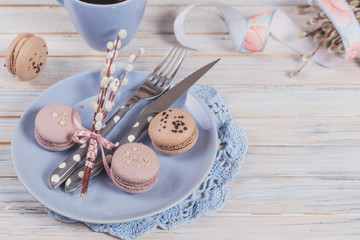 Easter table setting with willow branches and cutlery