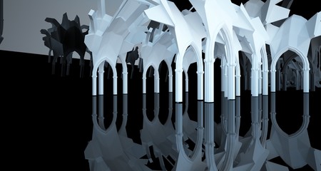 Abstract white and black gothic interior. 3D illustration and rendering.