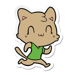 Obraz na płótnie Canvas sticker of a cartoon happy cat running