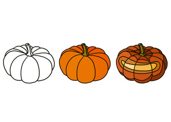 set of pumpkins isolated on white background