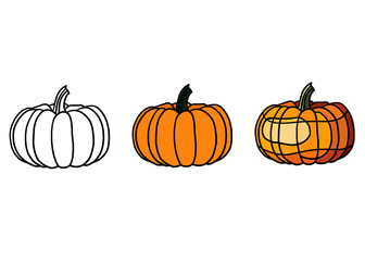 set of pumpkins isolated on white background