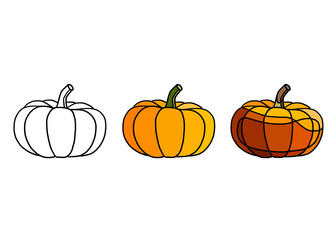set of pumpkins isolated on white background