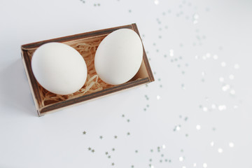 Fototapeta premium Easter. Easter eggs. Bokeh. Silver. Bowl with eggs