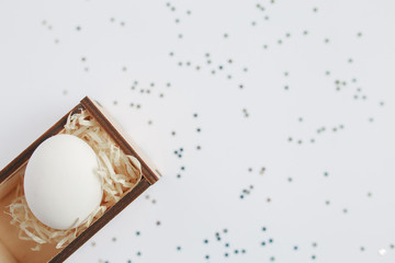 Fototapeta premium Easter. Easter eggs. Bokeh. Silver. Bowl with eggs