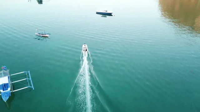 Aerial view of local boats in Corong Corong Beach El Nido, Palawan, Philippines