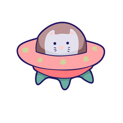 Japanese kawaii cat travels in space. Vector funny animals clip art.